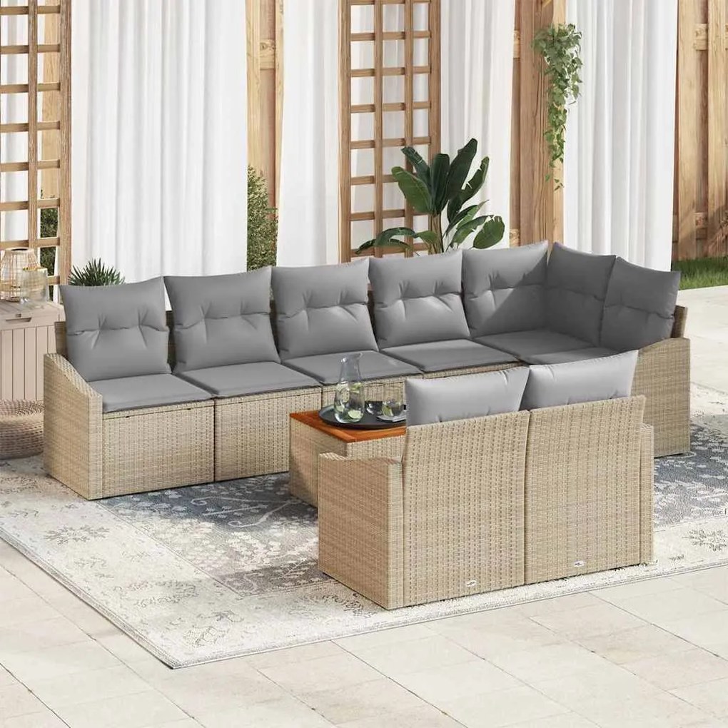vidaXL Sofá de Jardim 9 Peças com Almofadas Bege em Rattan Sintético e Acácia