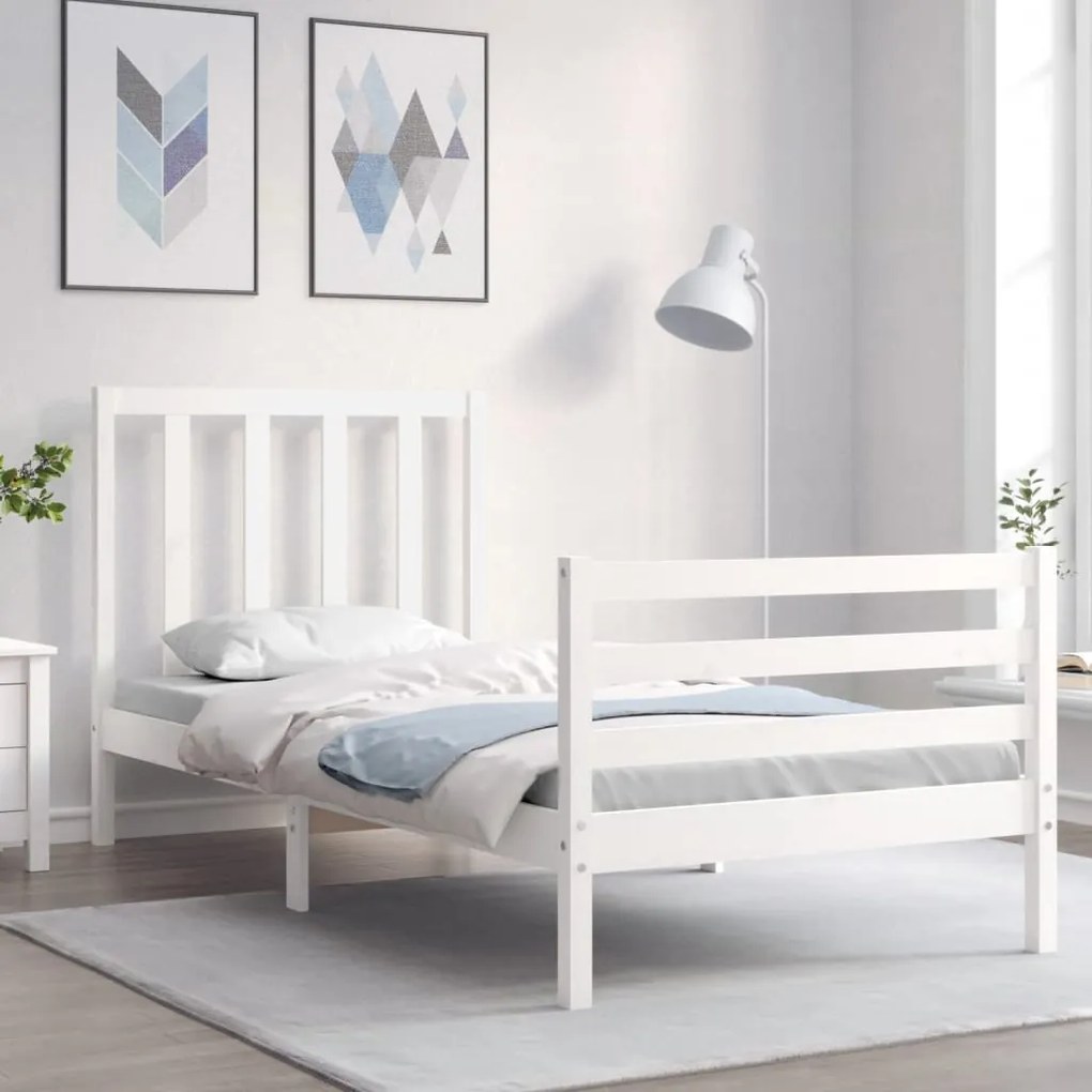 vidaXL Estrutura cama de solteiro c/ cabeceira madeira maciça branco