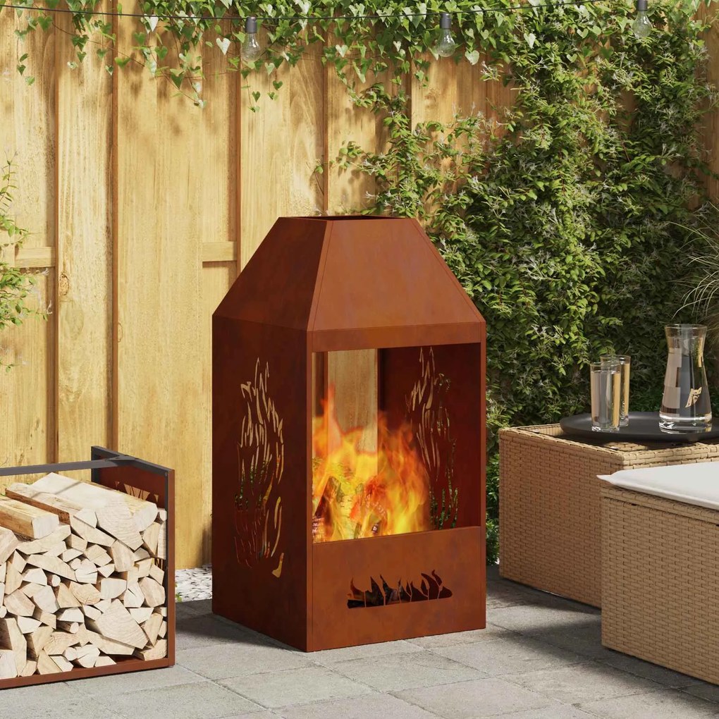 vidaXL Fire Pit Castanho 50 x 50 x 100 cm Aço Corten
