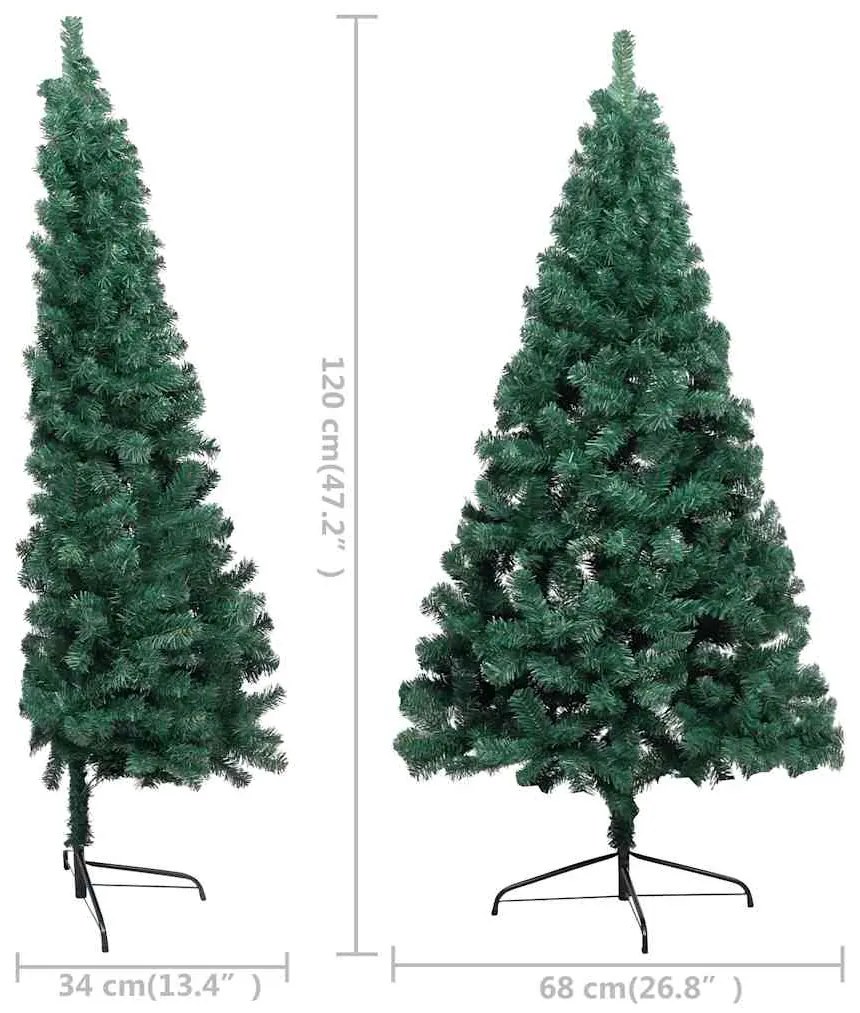 Meia árvore Natal artificial pré-iluminada c/ bolas verde