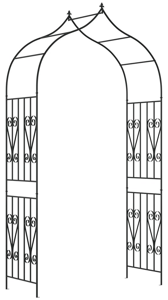 Outsunny Arco de Jardim de Metal Arco de Jardim para Plantas Trepadeiras Exterior Pátio 140x60x265 cm Preto