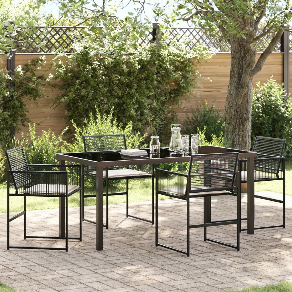 vidaXL Conjunto de Jantar de Jardim com Almofadas Preto Vime PE