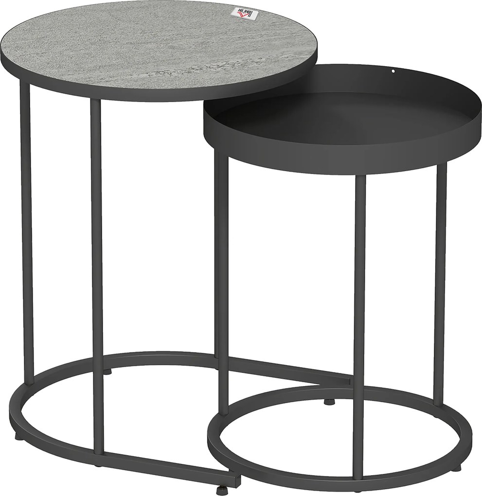 HOMCOM Conjunto de 2 Mesas para Sala, encaixáveis, Design de bandeja, Metal, Cinza | Aosom Portugal