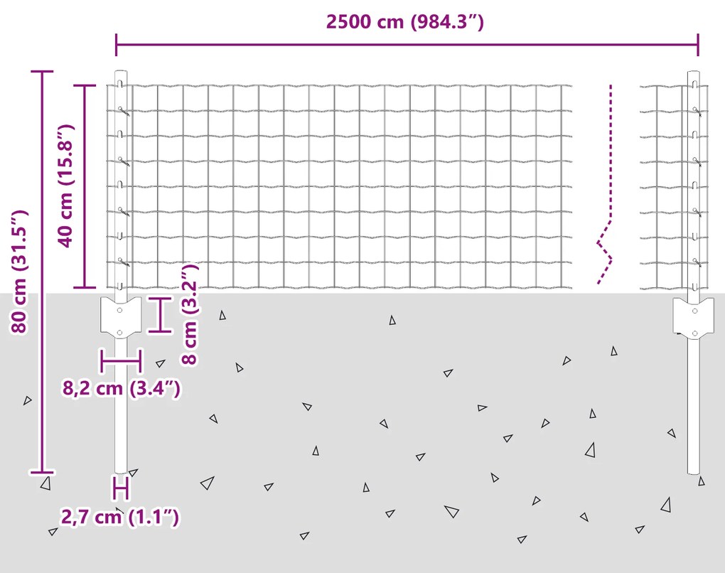 Cerca Euro com 11 Postes em U Cinza 0.4x25 m de Aço