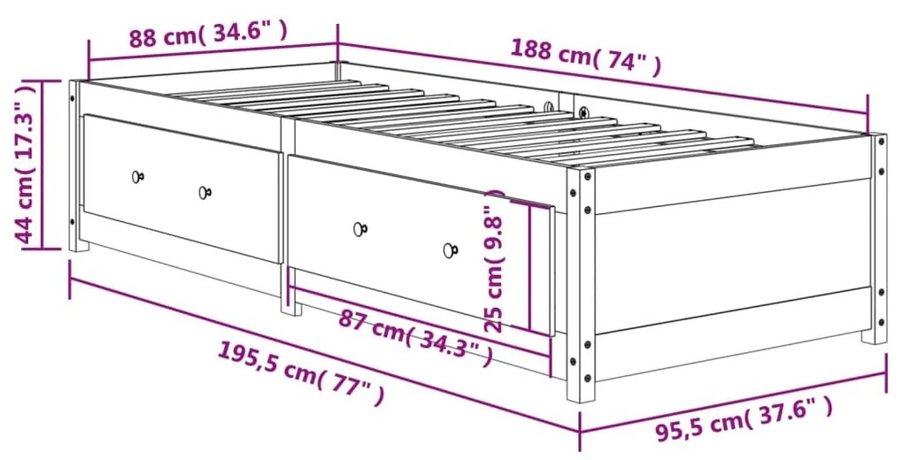 Sofá-cama 90x190 cm madeira de pinho maciça castanho cera