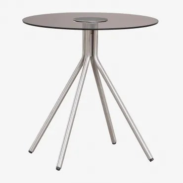 Mesa Auxiliar Redonda Em Aço Inoxidável E Vidro Temperado Itsoro Ø40 Cm - Sklum