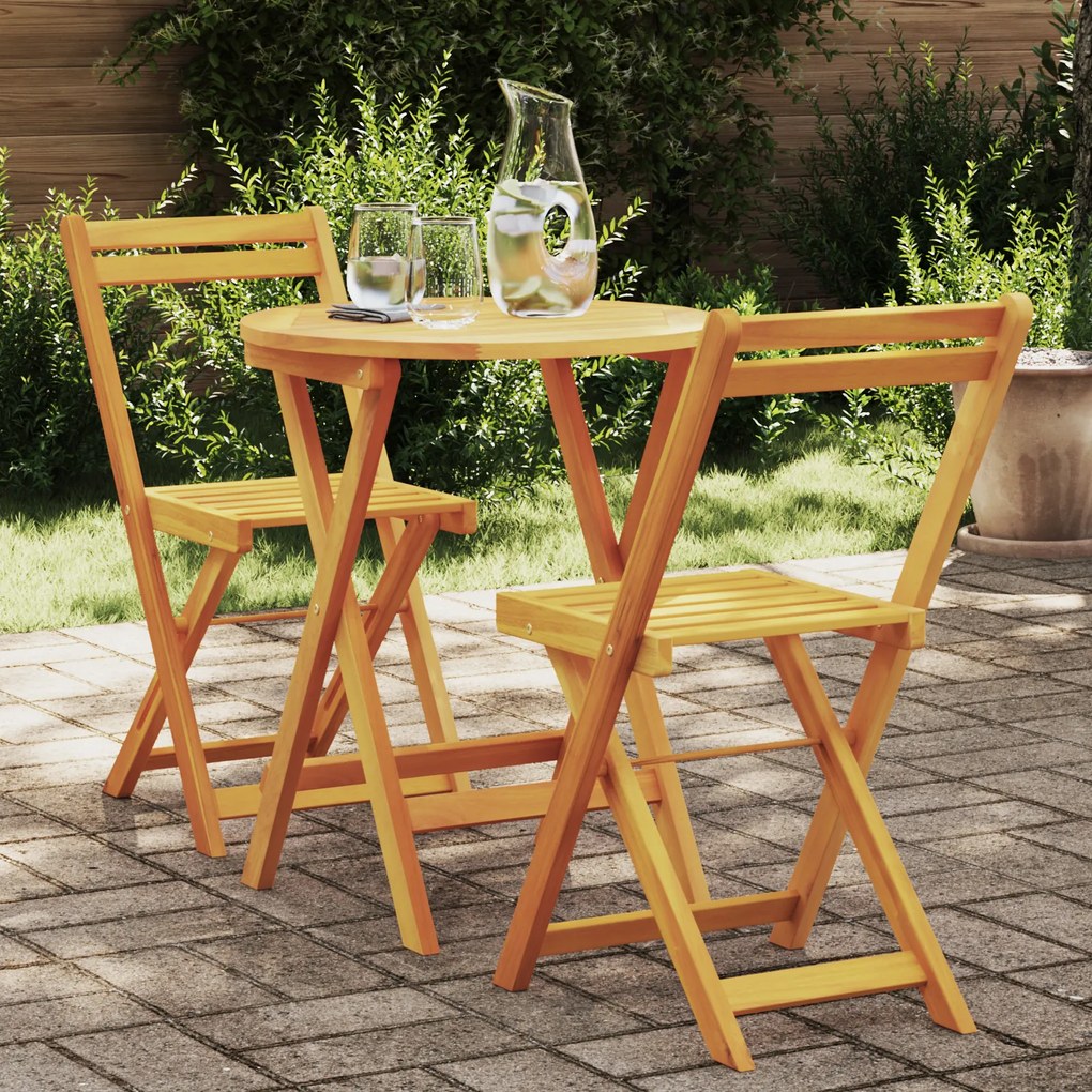 vidaXL Conjunto Bistro Dobrável 3 Peças Madeira Sólida Acácia