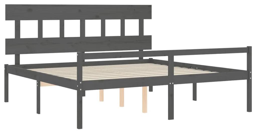 Estrutura cama Super King Size c/ cabeceira madeira cinzento