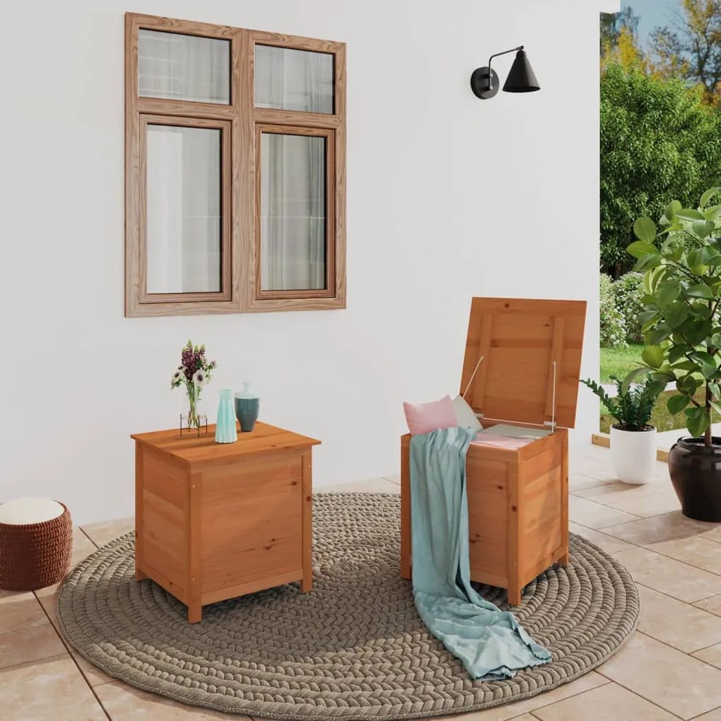152165 vidaXL Caixa p/ almofadões exterior 50x50x56 cm abeto maciço castanho