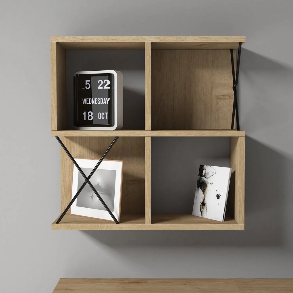 Prateleira de Parede Extra – Carvalho/Preto – 60x60x24 cm