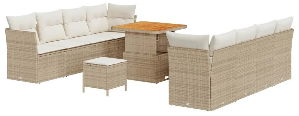 Conjunto de Sofá de Jardim de 11 Peças com Almofadas em Bege, Rattan e