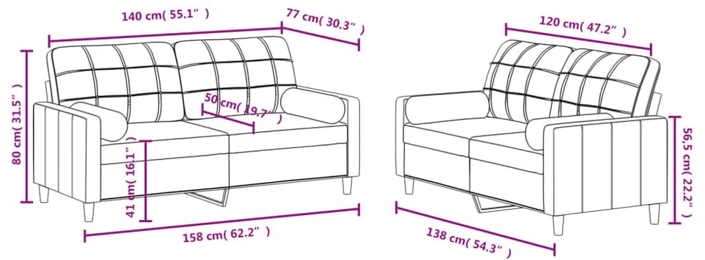 2 pcs conjunto de sofás com almofadas tecido cinza-acastanhado