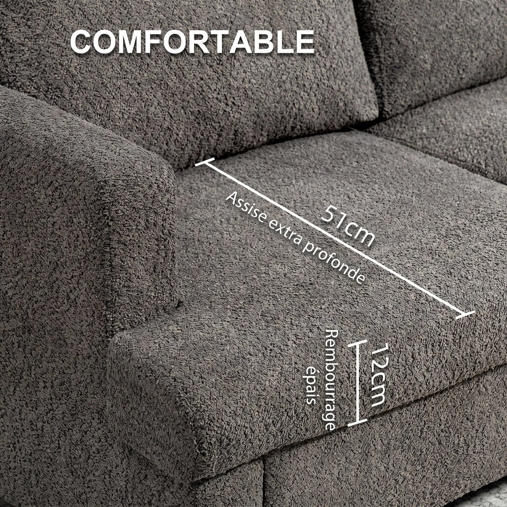 Sofá pequeno de 2 lugares com 120 cm e almofadas de encosto removíveis, tecido chenille para sala de estar, quarto, escritório, cinzento escuro