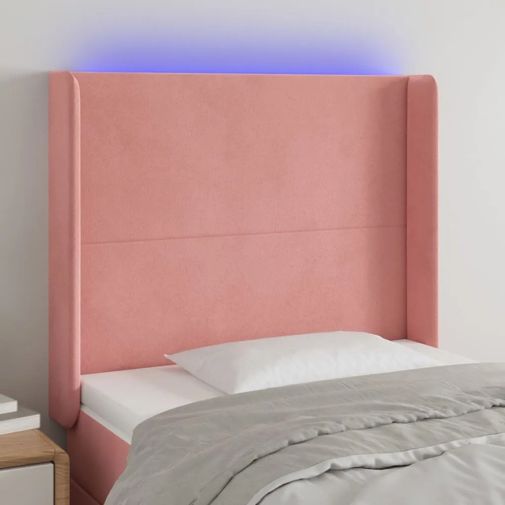 Cabeceira de cama c/ luzes LED veludo 103x16x118/128 cm rosa