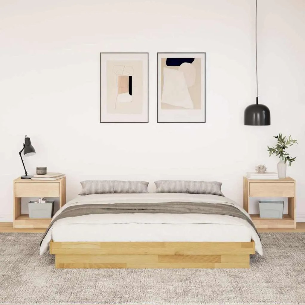Estrutura de cama sem colchão 135x190 cm de madeira de carvalho