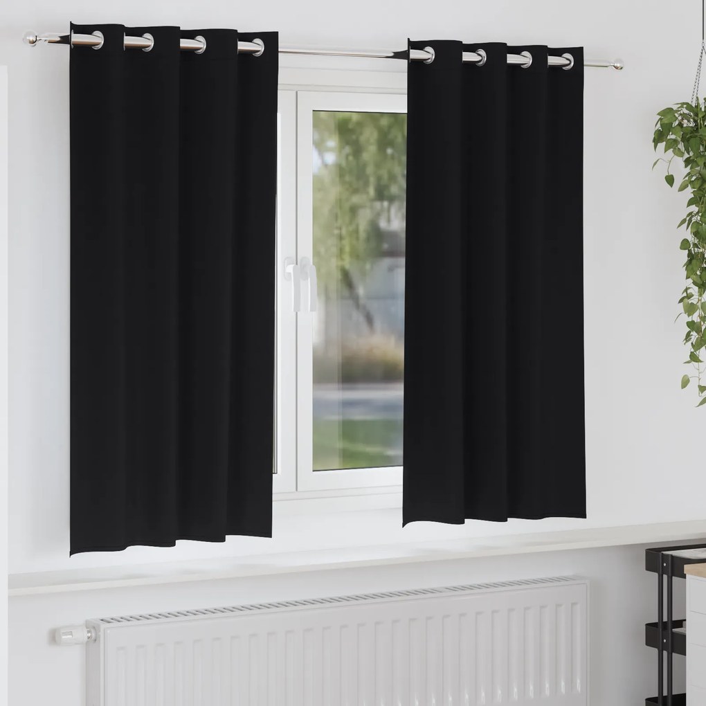 vidaXL Cortinas com cortinas 2 pcs Preto 175 x 140 cm Poliéster