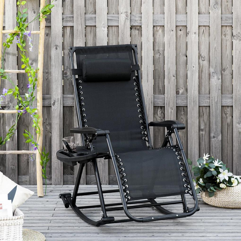 Outsunny Cadeira de balanço de jardim dobrável Espreguiçadeira reclinável com toldo de proteção solar Apoio de cabeça e apoio de pés removíveis Estrutura de aço 120x67x102 cm Preto