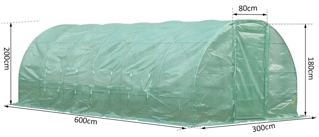 ® Estufa de Jardim e Quintal com 6 janelas para Cultivar Plantas e Verduras Coberta de PE 140g/㎡ Material de Aço - 6x3x2m