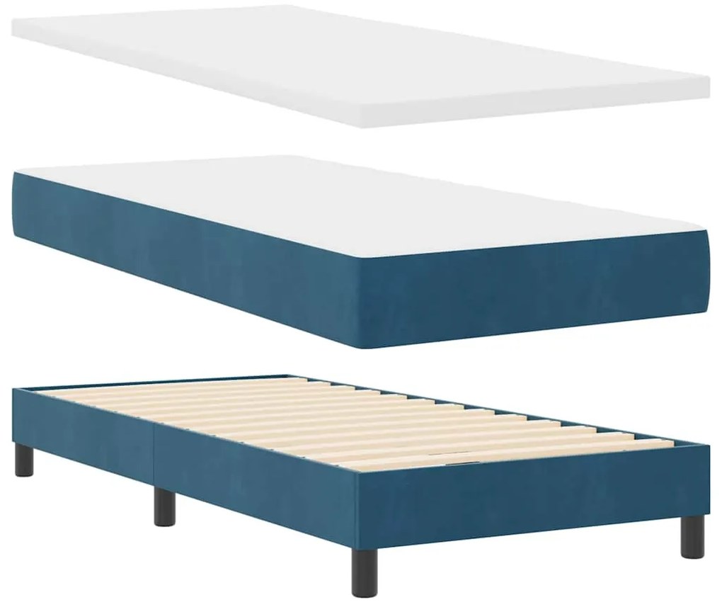 Cama Box com Colchão e LED Azul Escuro 90x190 cm Veludo