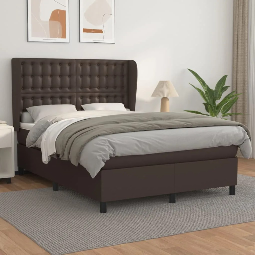 vidaXL Cama com molas/colchão 140x190 cm couro artificial castanho