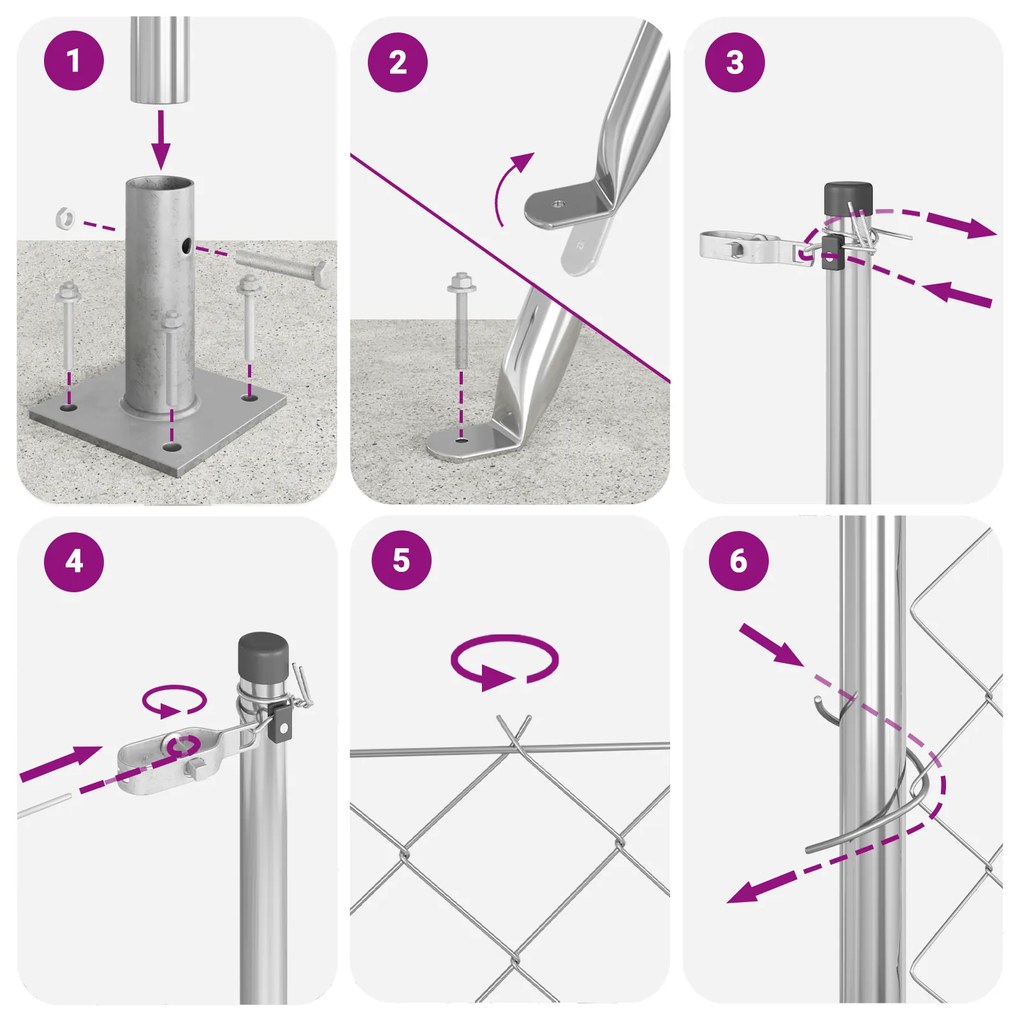 Cerca de Cadeia com 7 Postes Flangeados 1,5x10 m Aço Galvanizado