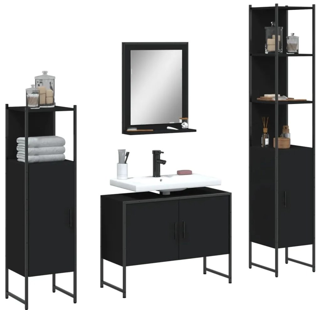 4 pcs conjunto móveis casa de banho derivados de madeira preto