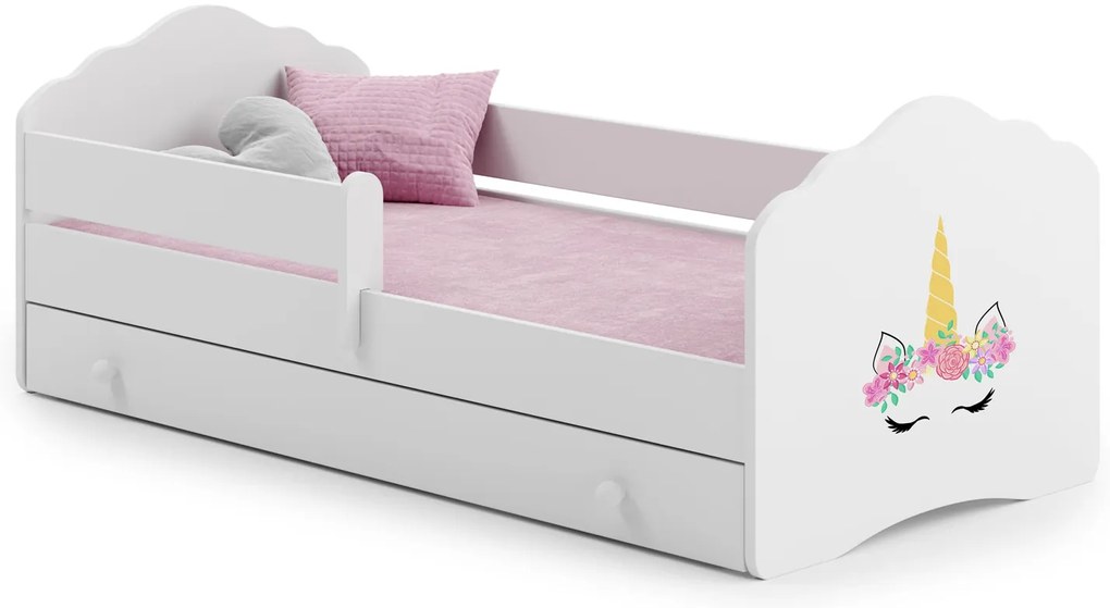 Cama infantil branca FALA unicórnio 160x80 com gaveta - colchão e estrado incluído