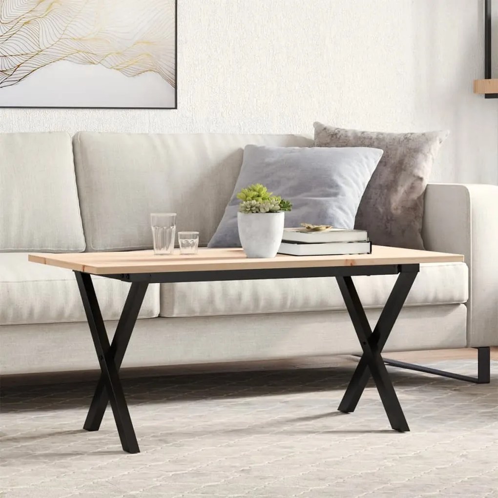Mesa de centro estrutura em X 90x40x45 cm pinho e aço