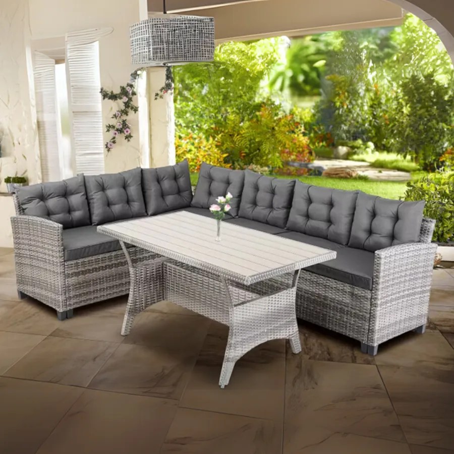 Conjunto Jardim de canto em Polyrattan Lisboa, incluindo almofadas cinzento/antracite