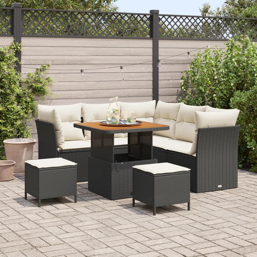 Conjunto de Sofá de Jardim de 8 Peças com Almofadas Rattan Poliéster P