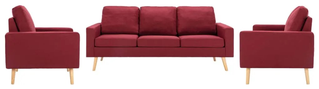 vidaXL 3 pcs conjunto de sofás tecido vermelho tinto