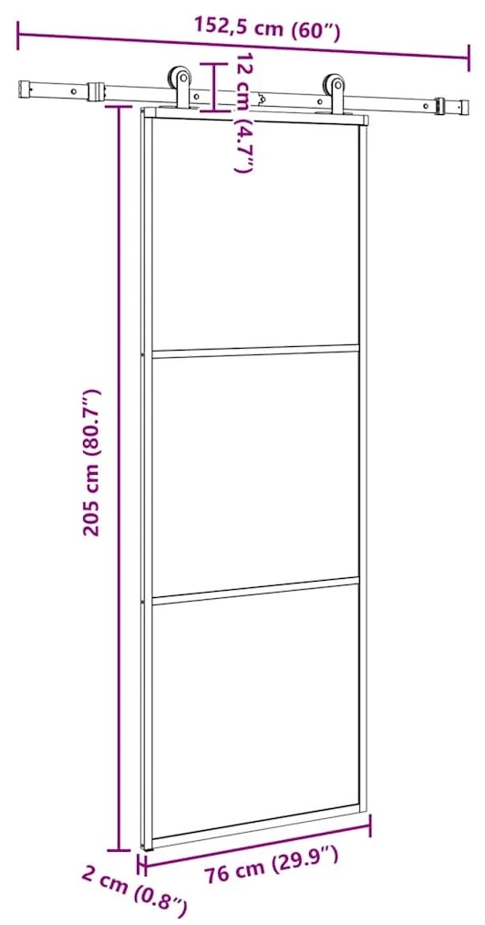 Porta deslizante c/ conj. ferragens 76x205cm vidro ESG/alumínio
