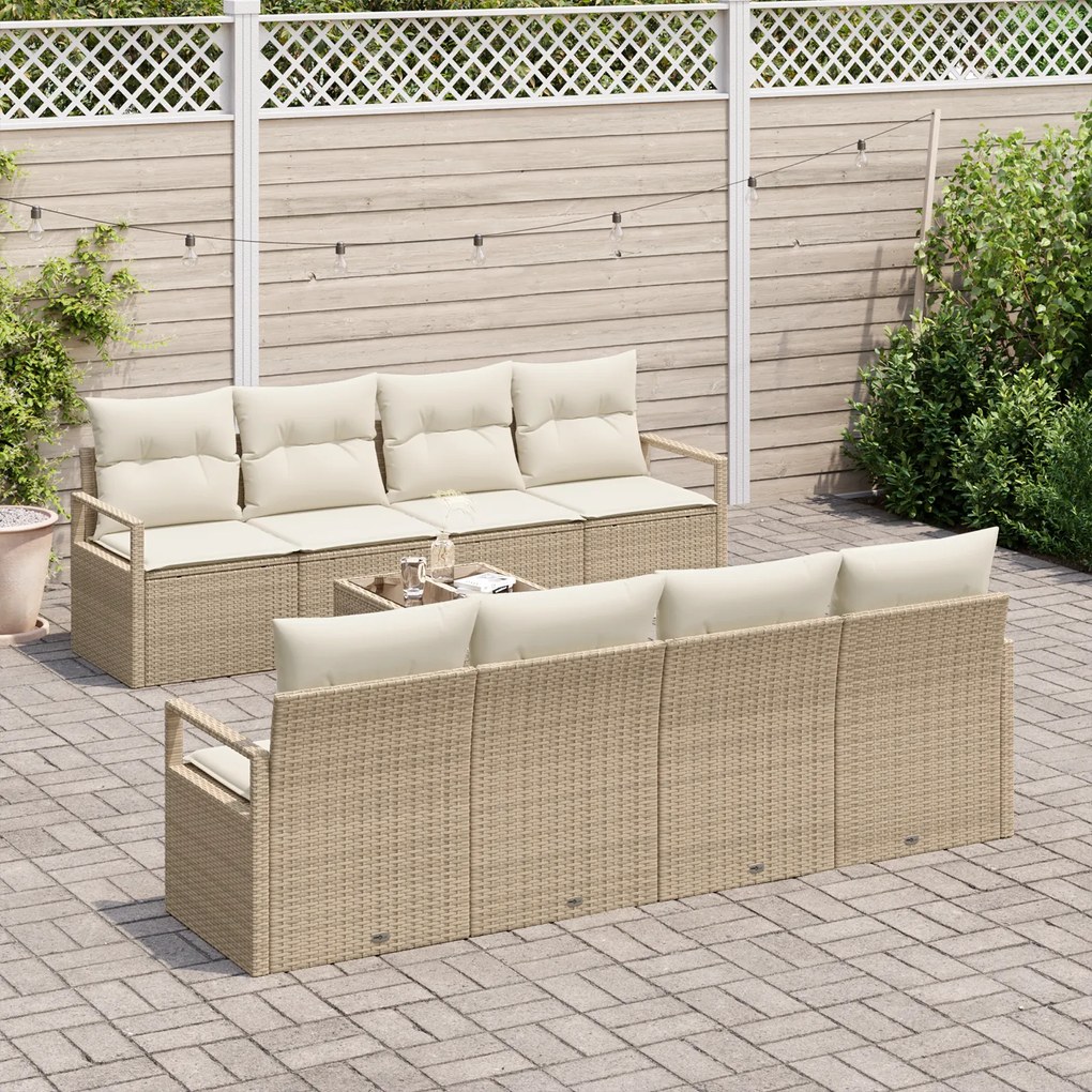 Conjunto de Sofá de Jardim vidaXL de 9 peças com Almofadas Bege em Rat