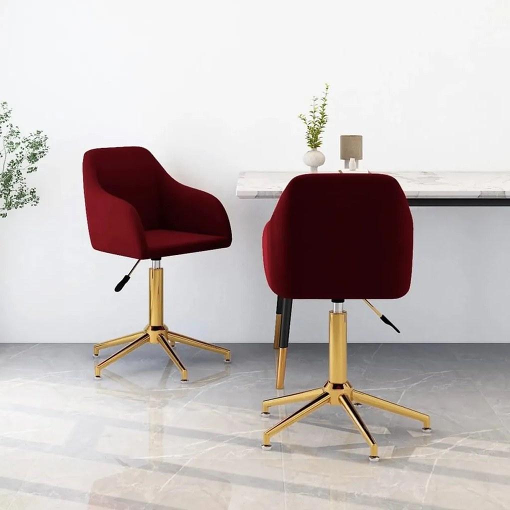vidaXL Cadeiras de jantar giratórias 2 pcs veludo vermelho tinto