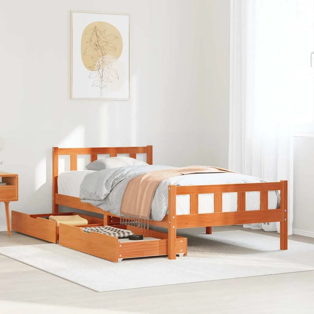 Cama sem colchão 75x190 cm madeira de pinho maciça castanho-mel