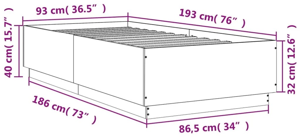 Estrutura de cama 90x190 cm derivados madeira carvalho castanho