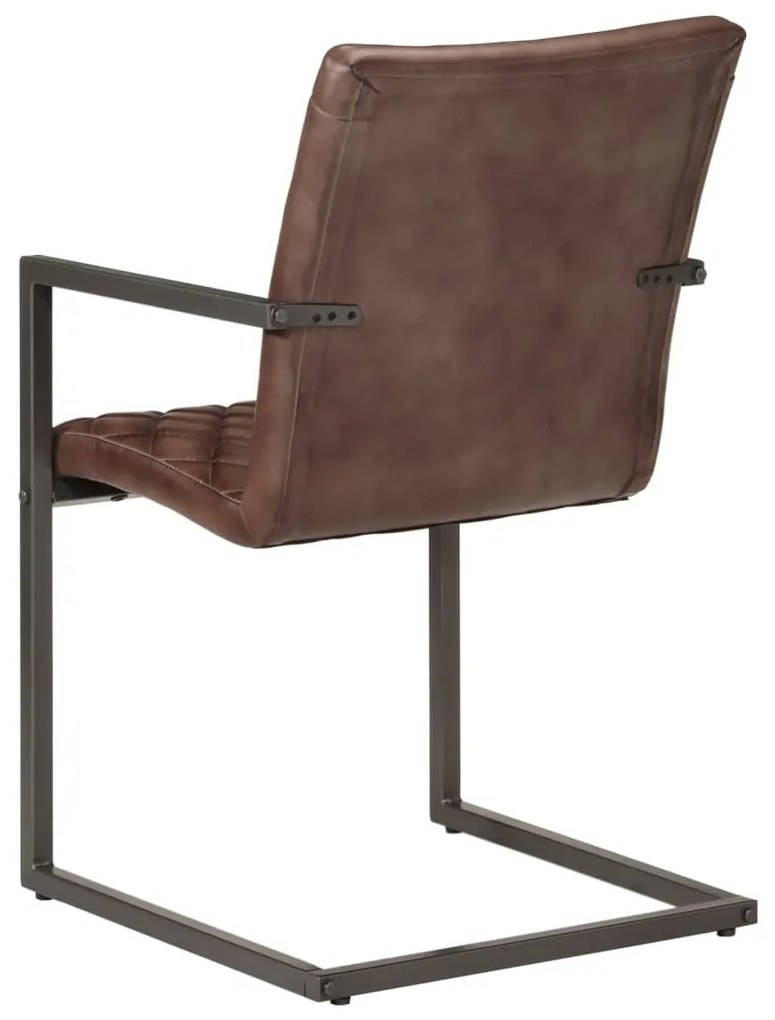 Cadeiras de jantar cantilever 2 pcs couro genuíno castanho