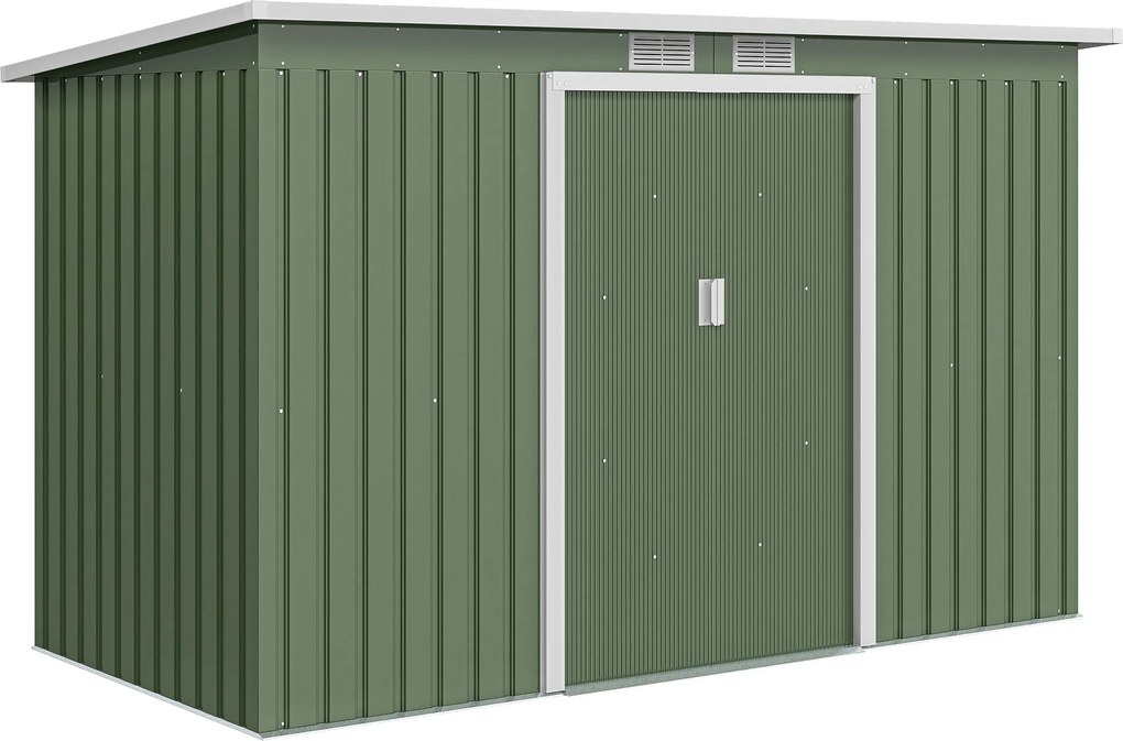 Abrigo de Jardim 280x130x172cm Abrigo de Exterior de Aço Galvanizado com Porta Corredeira e Ventilações Verde Claro