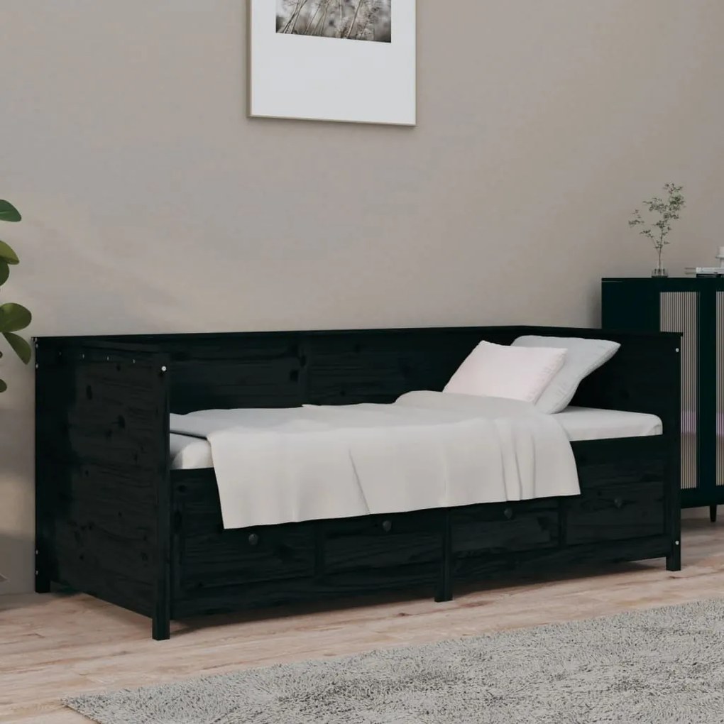 vidaXL Sofá-cama 90x190 cm madeira de pinho maciça preto