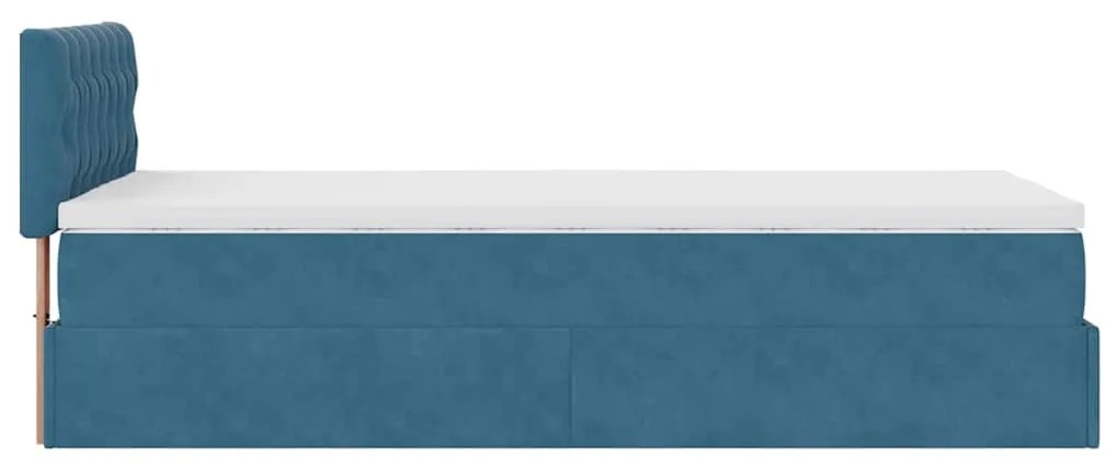 Estrutura cama otomana com colchão azul escuro 90x190cm veludo