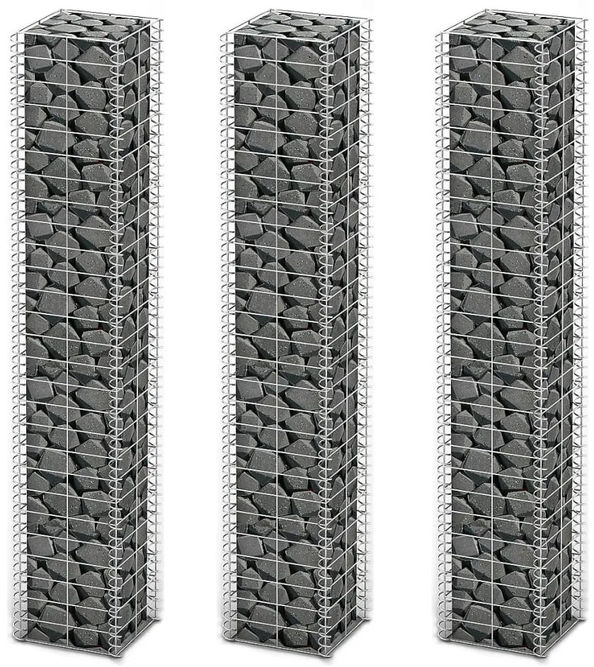 Conjunto de gabiões 3 pcs arame galvanizado 25 x 25 x 150 cm
