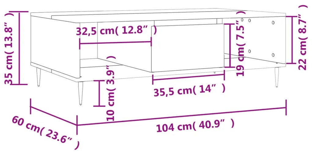 Mesa de centro 104x60x35 cm derivados madeira branco brilhante