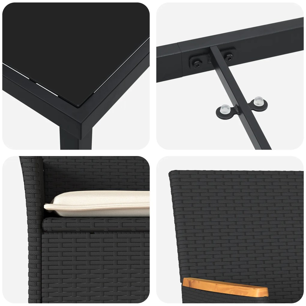Conjunto de Jantar para Jardim de 5 Peças com Almofadas Rattan Preto v