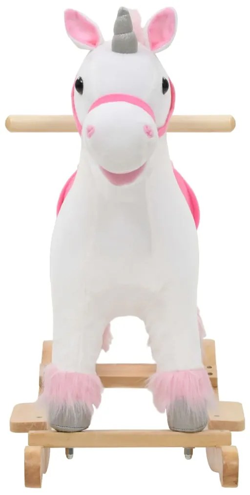 Animal de baloiçar unicórnio pelúcia 65x32x58 cm branco e rosa