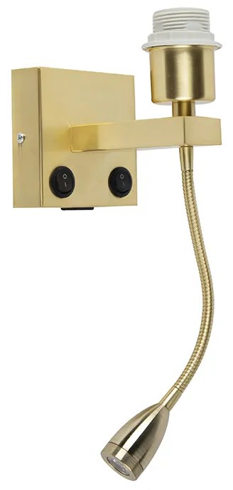 Candeeiro de parede Art Deco dourado com USB e braço flexível - Brescia Combi