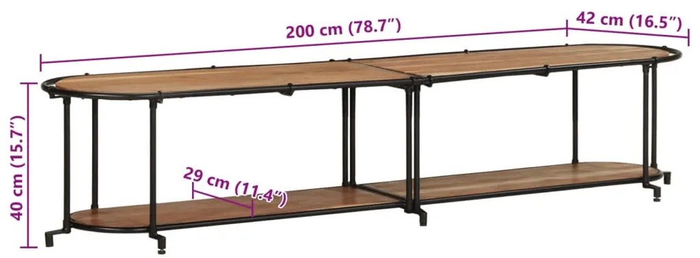 Móvel de TV 200x42x40 cm madeira de acácia maciça