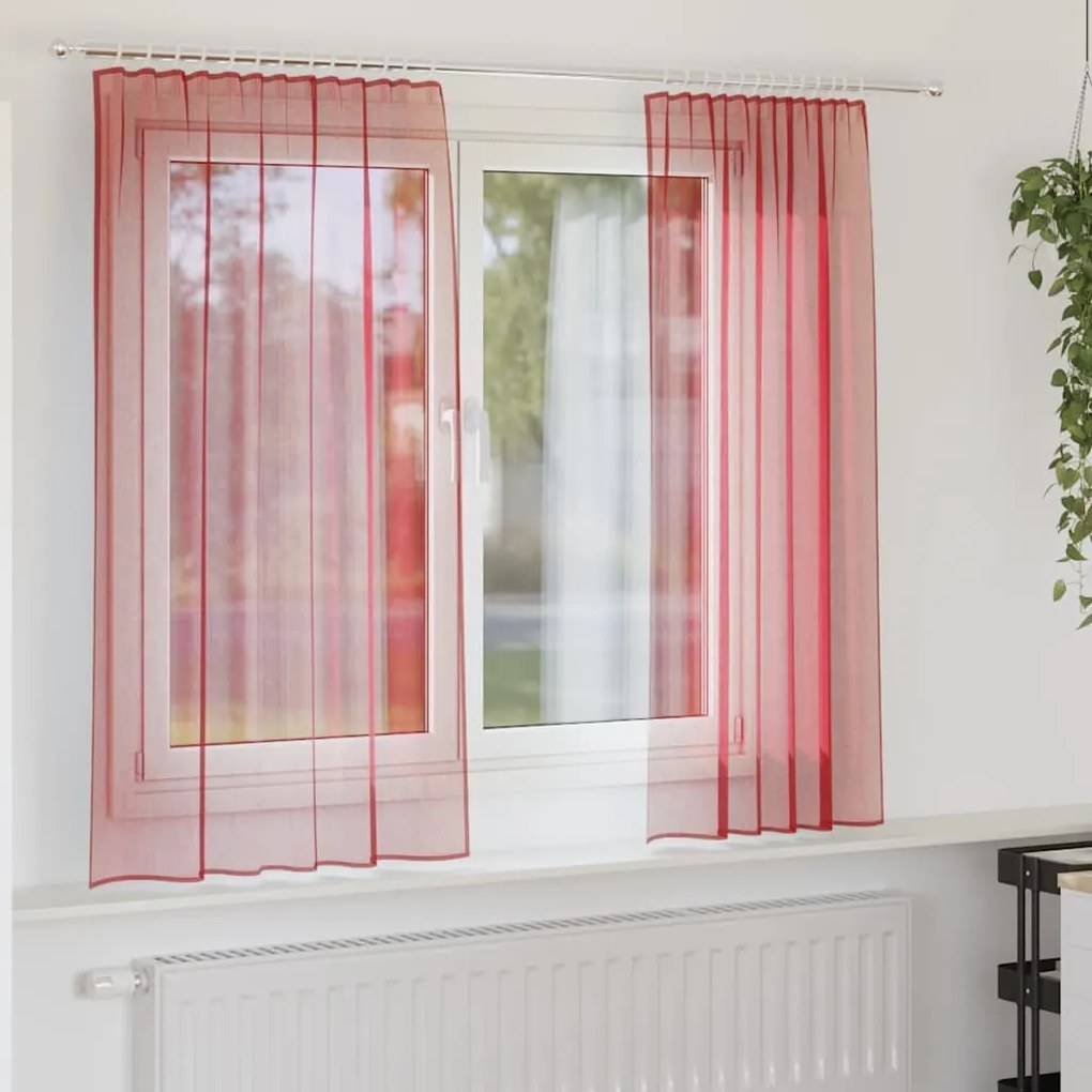 Cortinas de voile com bolsos para varão 2 pcs vermelho tinto