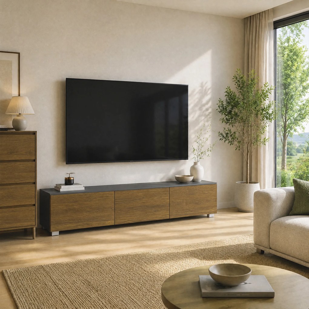 Móvel de TV Suspenso ou de Pé, 160 x 30 x 33 cm, Dupla Instalação, Cor Nogueira