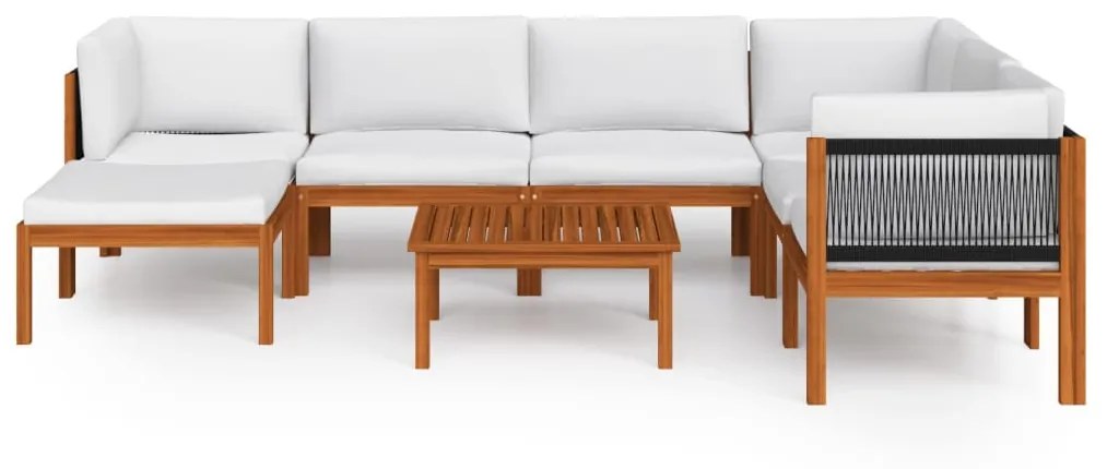 8 pcs conjunto lounge jardim c/ almofadões acácia maciça creme