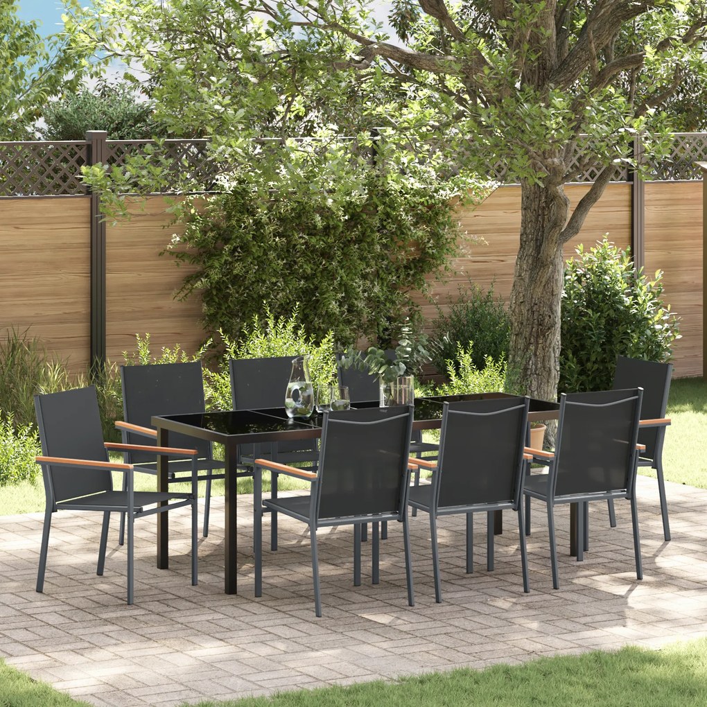 vidaXL Conjunto de Jantar de Jardim de 9 Peças Preto Textilene e Aço